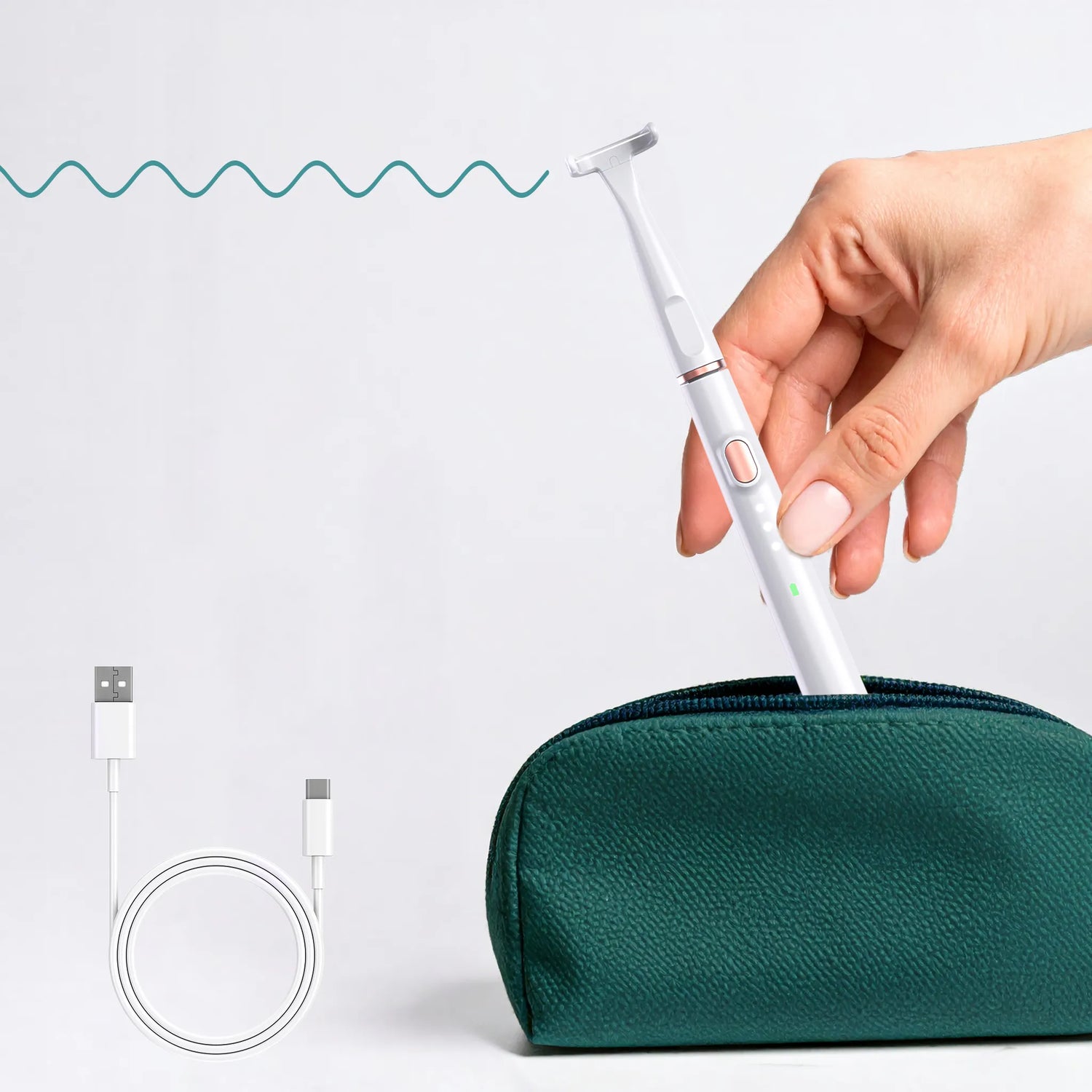 Kompakter esaflosser One von esavea inklusive USB-C Ladekabel – tragbare elektrische Zahnseide für Reisen und Alltag