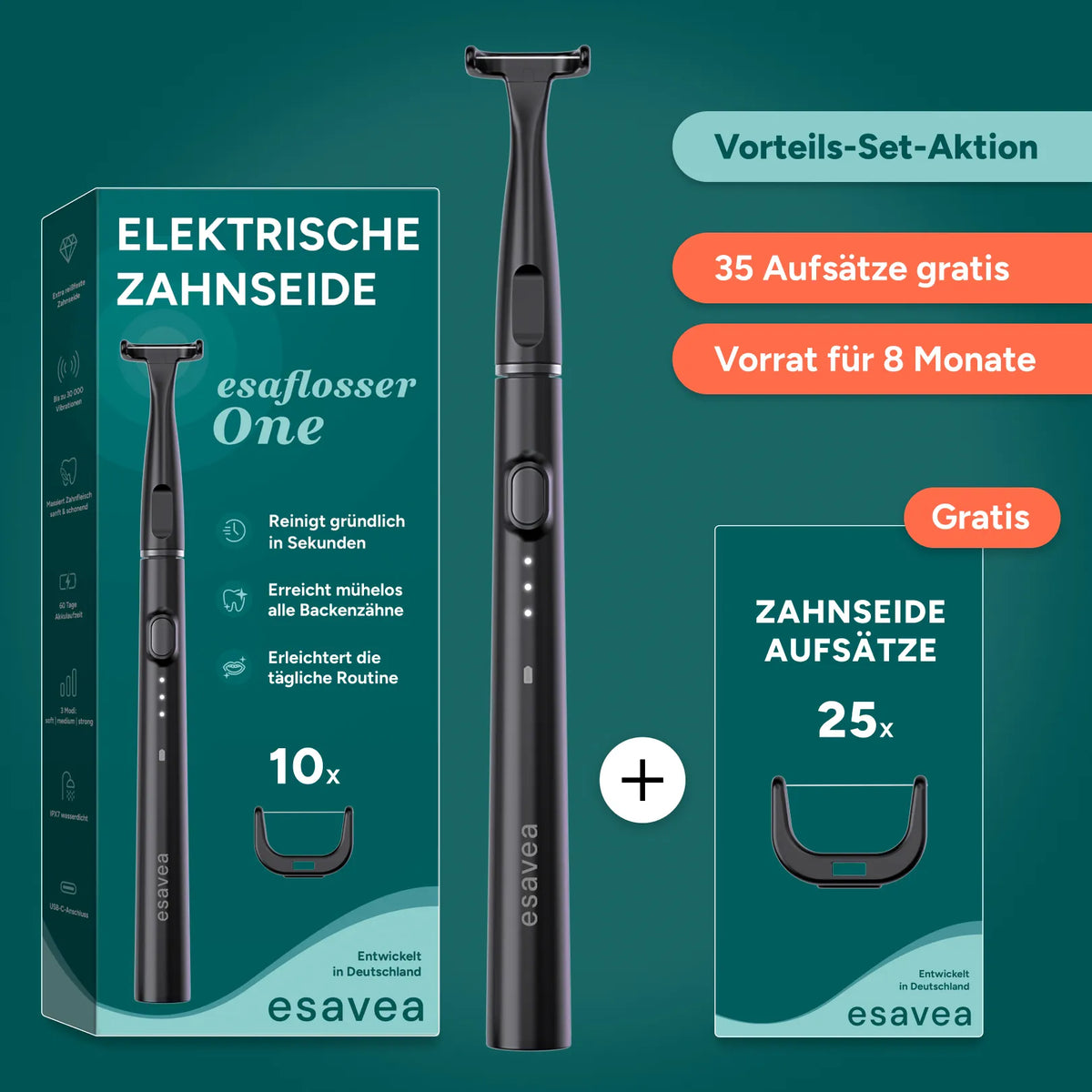 Elektrische Zahnseide Vorteils-Set inkl. 35 Aufsätzen