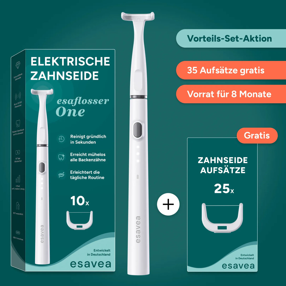 Elektrische Zahnseide Vorteils-Set inkl. 35 Aufsätzen