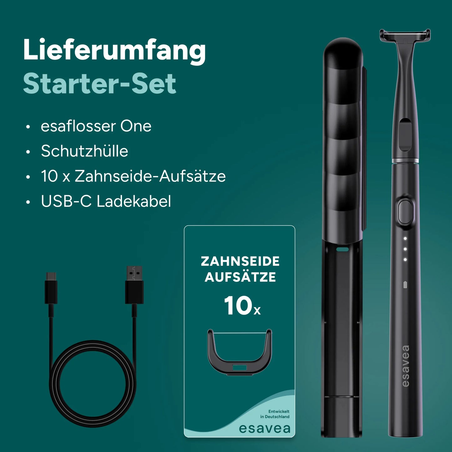 esaflosser One – Elektrische Zahnseide inkl. 10 Aufsätzen