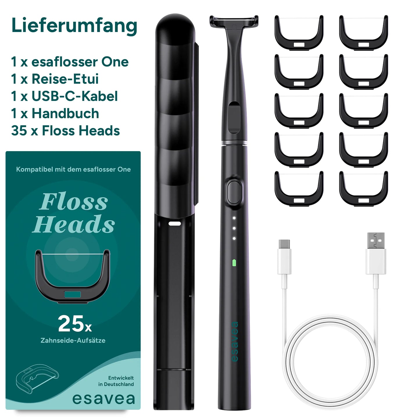 FRIENDS-BUNDLE: esaflosser One + 25 Floss Heads gratis (Vorrat für ca. 8 Monate)