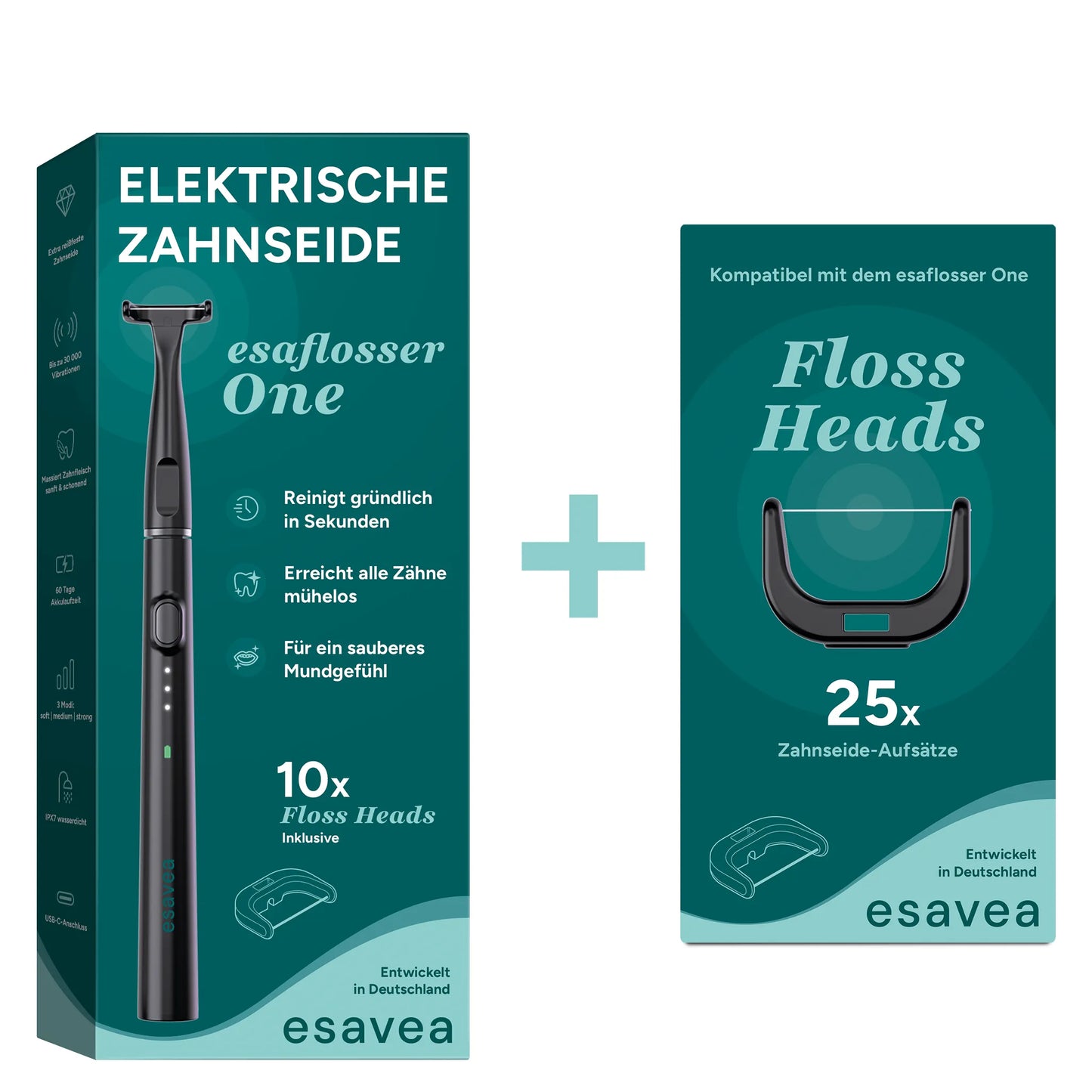 FRIENDS-BUNDLE: esaflosser One + 25 Floss Heads gratis (Vorrat für ca. 8 Monate)