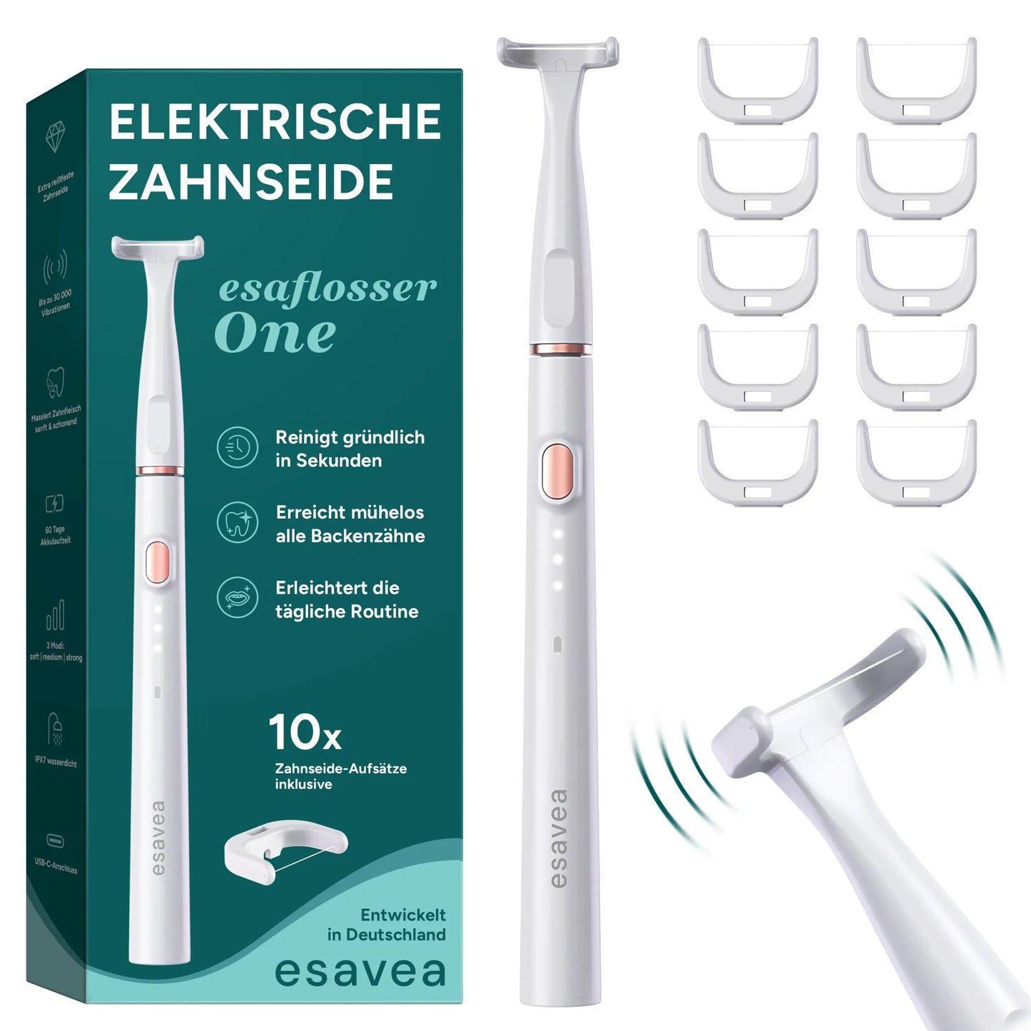 esaflosser One – Elektrische Zahnseide inkl. 10 Aufsätzen