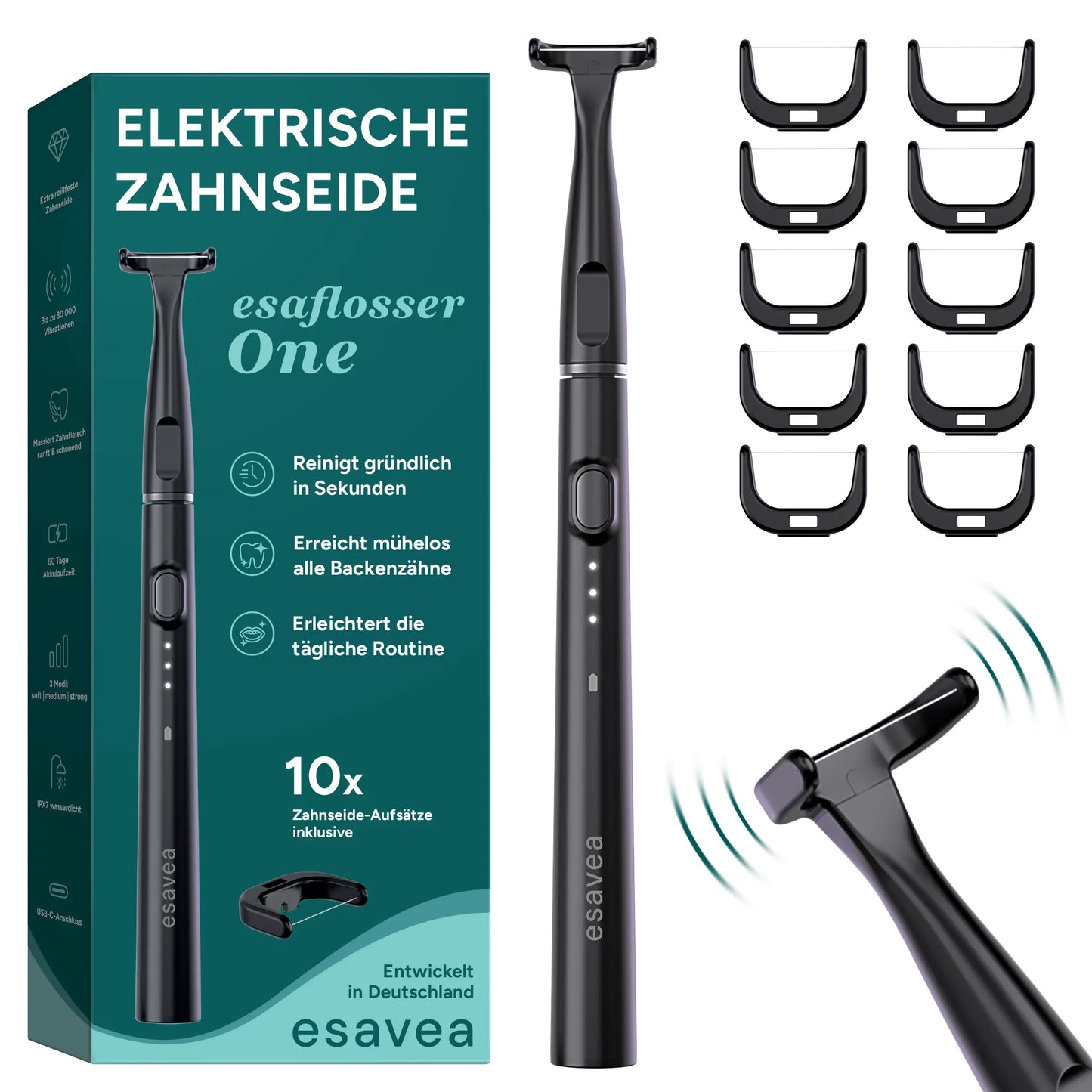 esaflosser One – Elektrische Zahnseide inkl. 10 Aufsätzen